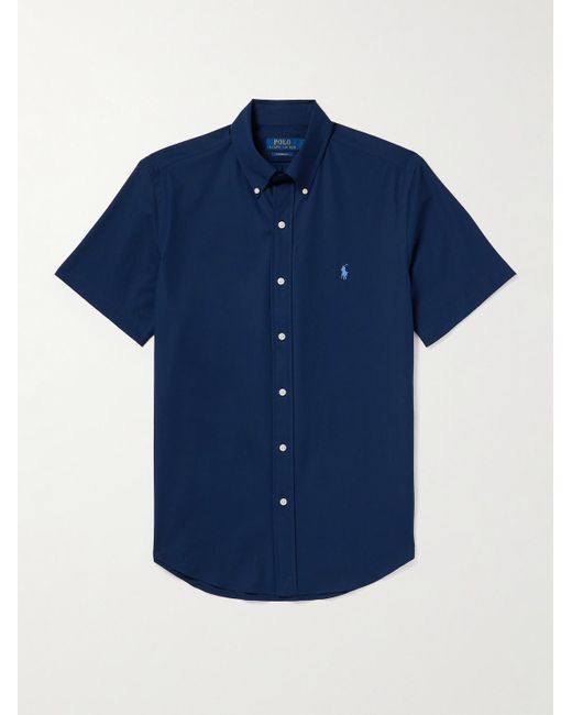 Camicia slim-fit in popeline di misto cotone con logo ricamato e collo button-down di Polo Ralph Lauren in Blue da Uomo