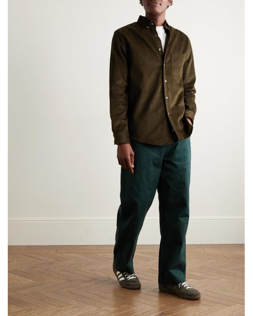 Portuguese Flannel Green Lobo 2.0 Button-down Collar Cotton-corduroy Shirt for men