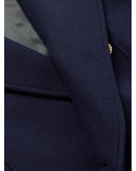 Balmain Blue Double-breasted Wool-blend Felt Coat for men