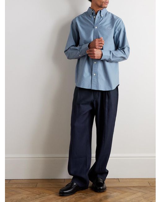 Colby 5910 Button-Down Collar Logo-Embroidered Organic Cotton Shirt di NN07 in Blue da Uomo