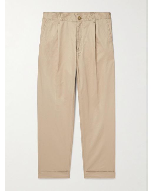 Beams Plus Natural Tapered Pleated Cotton-Twill Trousers for men