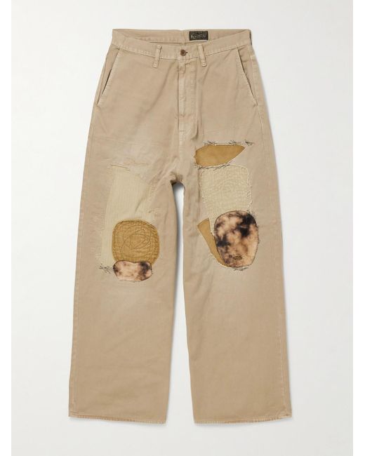 Kapital Natural Katsuragi Port Straight-Leg Patchwork Distressed Cotton-Twill Trousers for men