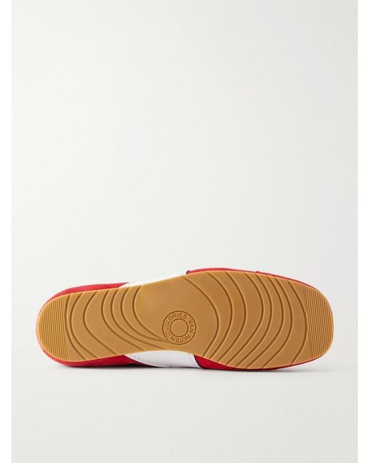 Dries Van Noten Red Leather-Trimmed Suede Sneakers for men