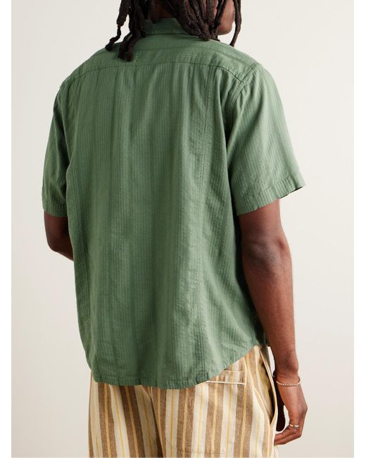 Corridor NYC Green Camp-collar Striped Cotton-blend Seersucker Shirt for men