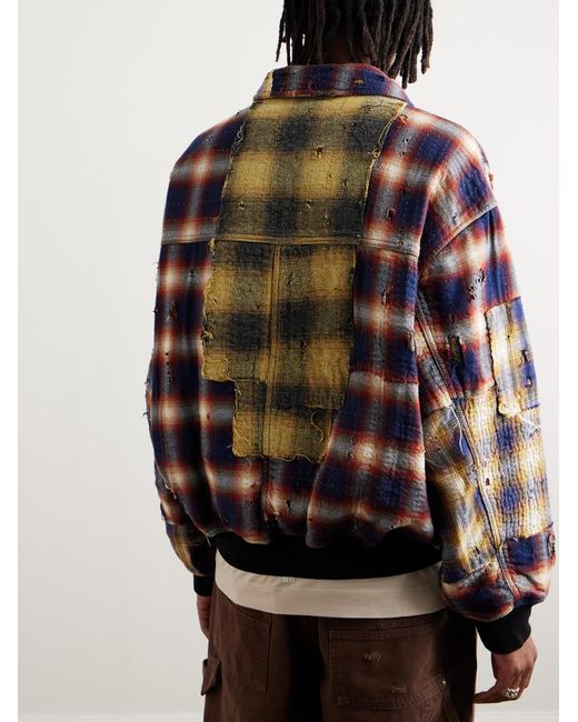 Givenchy Red Checked Distressed Cotton-Flannel Bomber Jacket for men