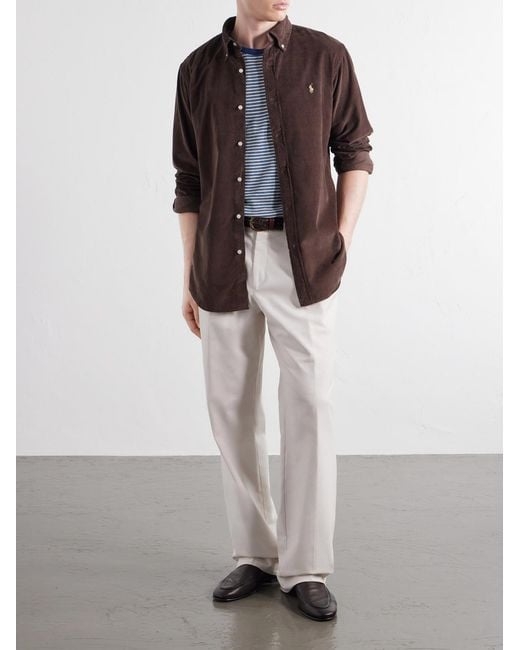 Polo Ralph Lauren Brown Button-Down Collar Logo-Embroidered Cotton-Corduroy Shirt for men