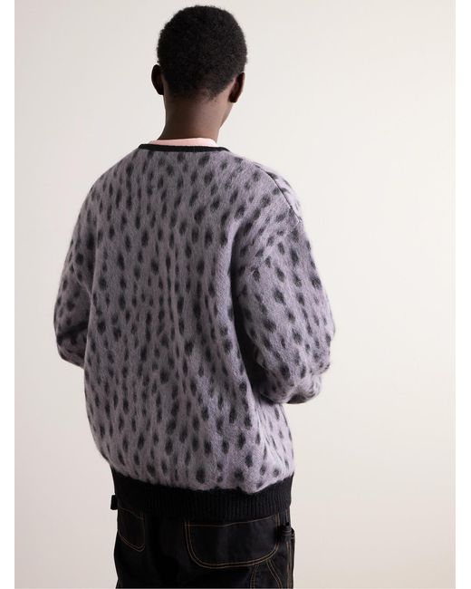 Wacko Maria Gray Jacquard-Knit Mohair-Blend Cardigan for men