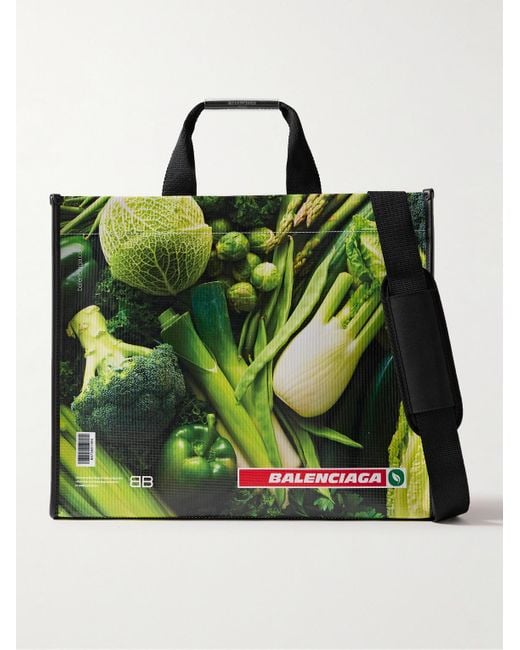 Balenciaga Green Antwerp Printed Leather Tote Bag for men