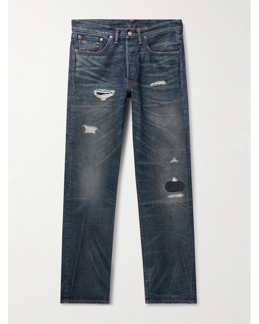 RRL Blue Straight-Leg Distressed Selvedge Jeans for men