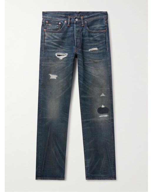 RRL Blue Straight-leg Distressed Selvedge Jeans for men
