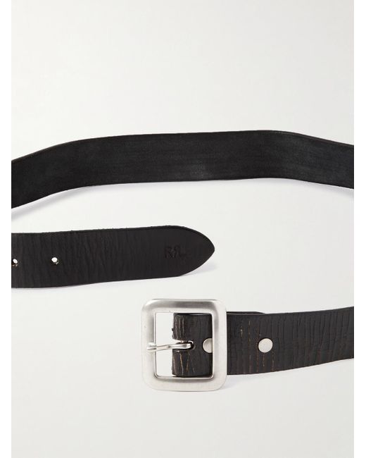 RRL Black 4Cm Distressed Leather Belt for men