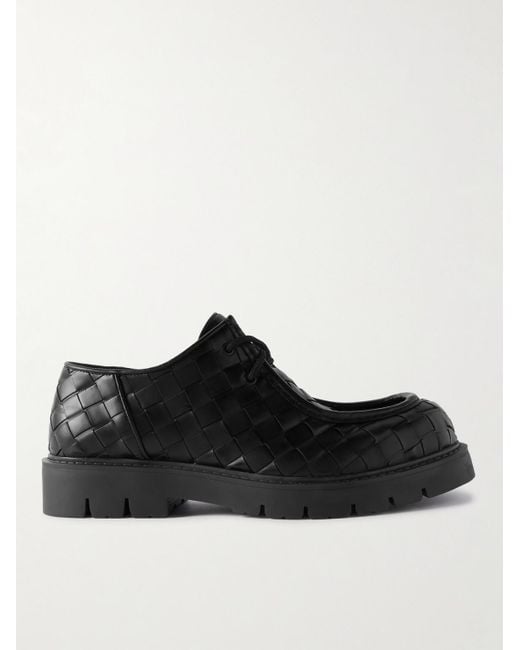 Bottega Veneta Black Intrecciato Leather Derby Shoes for men