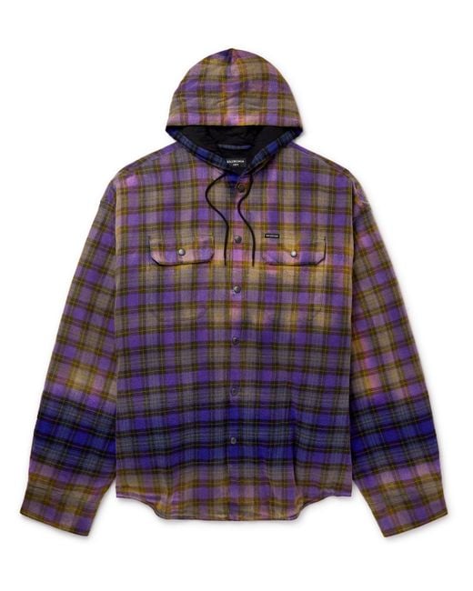 Balenciaga Oversized Bleached Checked Cotton-flannel Hooded Jacket in ...