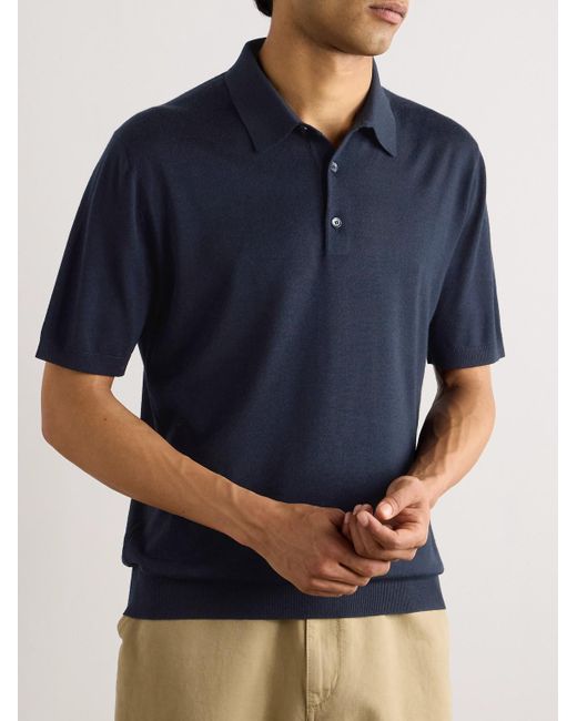 Loro Piana Blue Slim-Fit Wool, Silk And Cashmere-Blend Polo Shirt for men