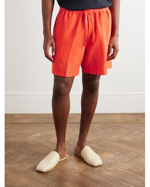 Umit Benan Orange Julian Straight-Leg Linen And Silk-Blend Drawstring Shorts for men
