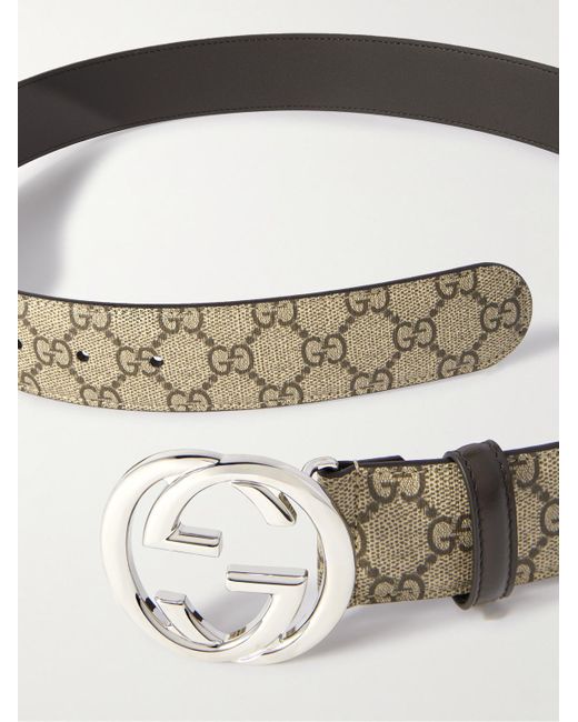 Cintura in tela spalmata con monogramma e finiture in pelle di Gucci in Black da Uomo
