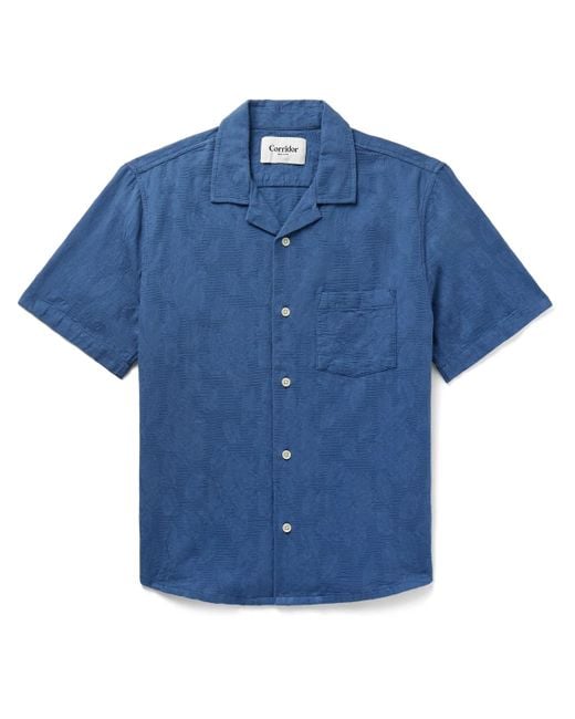 Corridor NYC Blue Camp-collar Floral-jacquard Cotton Shirt for men