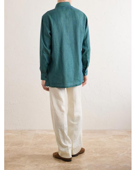 Charvet Blue Linen Shirt for men