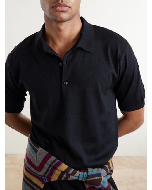 Dries Van Noten Black Murice Merino Wool Polo Shirt for men