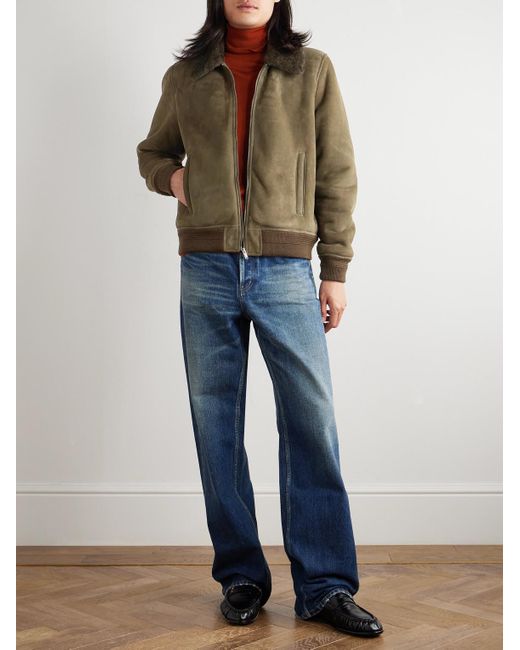 Saint Laurent Green Shearling Blouson Jacket for men