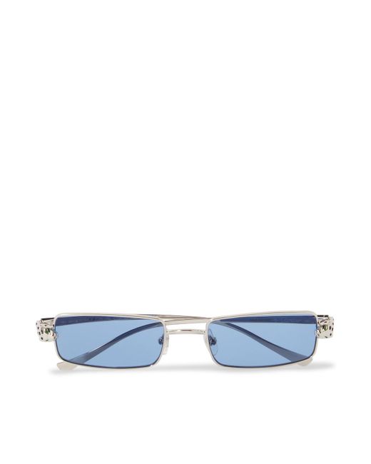 Cartier Blue Panthère De Cartier Rectangle-frame Silver-tone Sunglasses for men