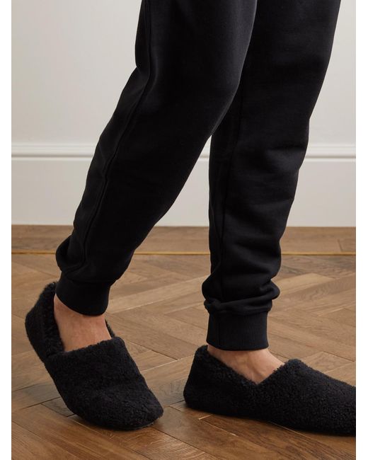 Mr P. Black Leather-Trimmed Shearling Slippers for men