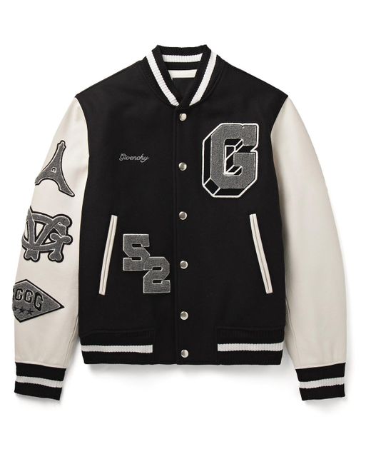 Givenchy Black Logo-appliquéd Wool-blend And Leather Varsity Jacket for men