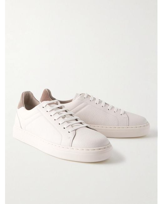 Brunello Cucinelli White Calfskin Trainers With Grain for men