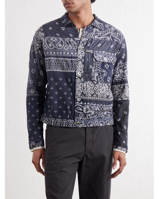 Kapital Blue Bandana-Print Patchwork Cotton Overshirt for men