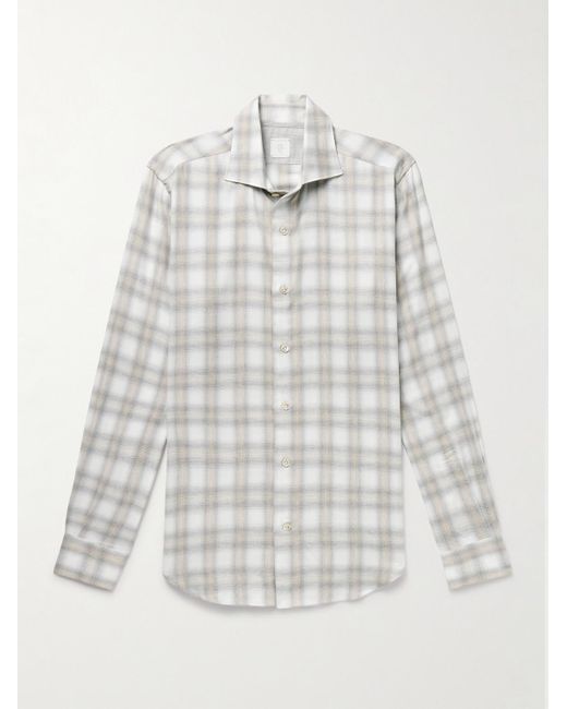 Eleventy White Checked Cotton And Lyocell-Blend Flannel Shirt for men