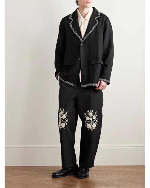 Kartik Research Black Unstructured Embroidered Linen Blazer for men