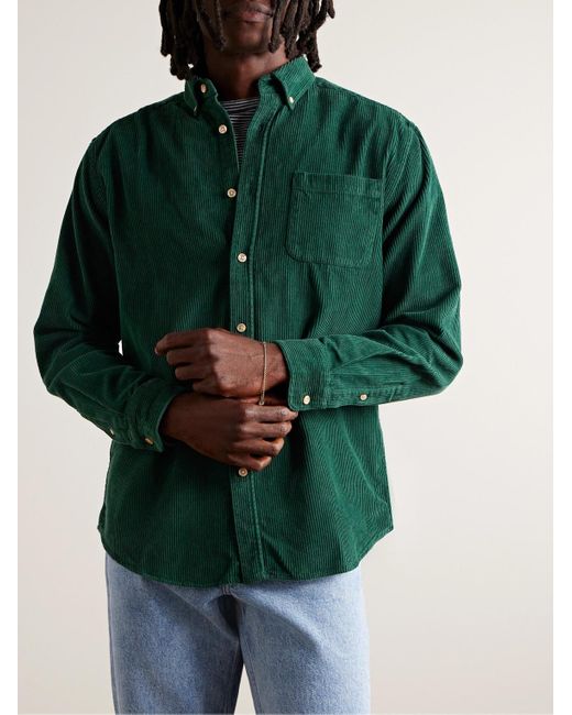 Portuguese Flannel Lobo Hemd aus Baumwollcord mit Button-Down-Kragen in Green für Herren