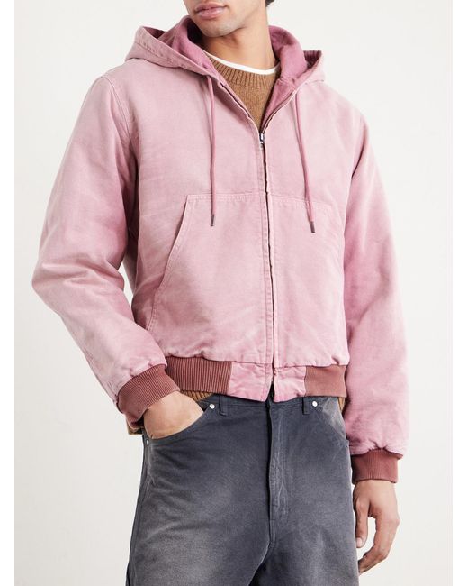 Auralee Pink Garment-dyed Cotton-canvas Zip-up Hooded Jacket for men