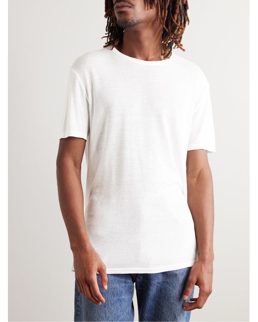 Officine Generale White Garment-dyed Tm Lyocell And Linen-blend T-shirt for men