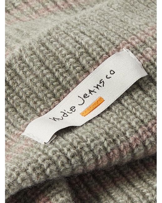 Nudie Jeans Beanie aus gestreiftem Woll-Jacquard-Strick in Gray für Herren