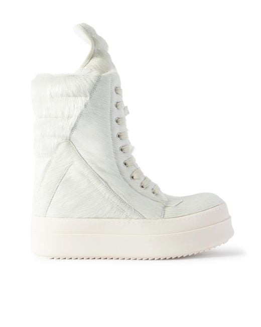 Rick Owens White Mega Geobasket Calf Hair High-Top Sneakers for men