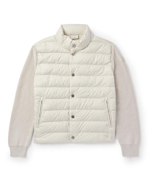 Moncler Men's White Ribbed Cotton And Quilted Shell Down Zip-Up