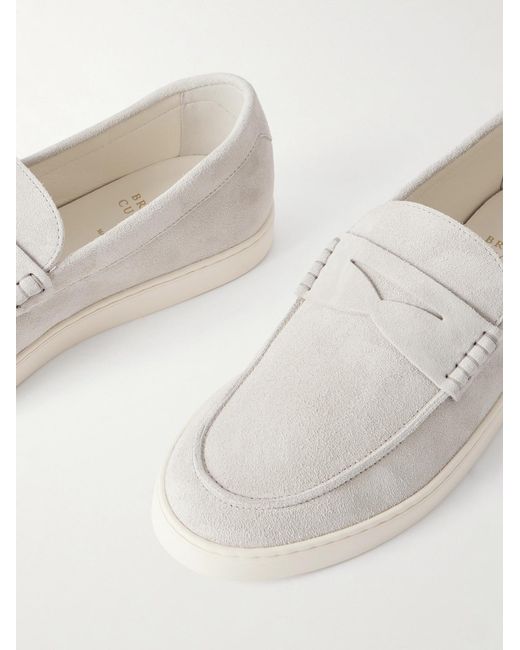 Brunello Cucinelli Natural Suede Penny Loafers for men
