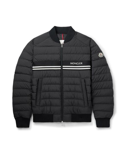 Moncler Black Striped Quilted Shell Down Bomber Jacket for men