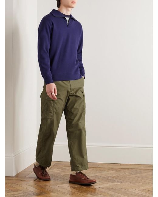 Beams Plus Blue Cotton-jersey Half-zip Sweatshirt for men