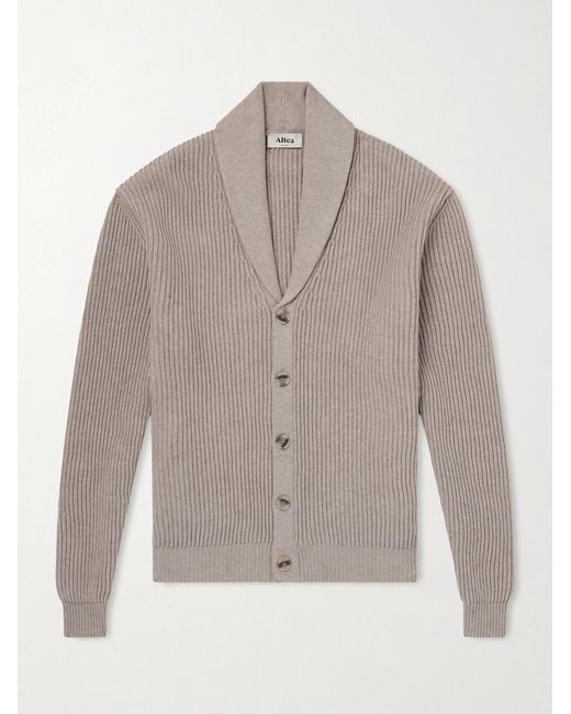 Altea Gray Shawl-collar Ribbed Cotton And Cashmere-blend Cardigan for men