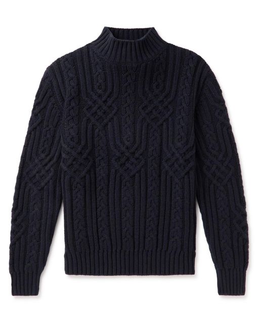 Loro Piana Ribbed Cable-knit Cashmere Rollneck Sweater in Blue for Men ...