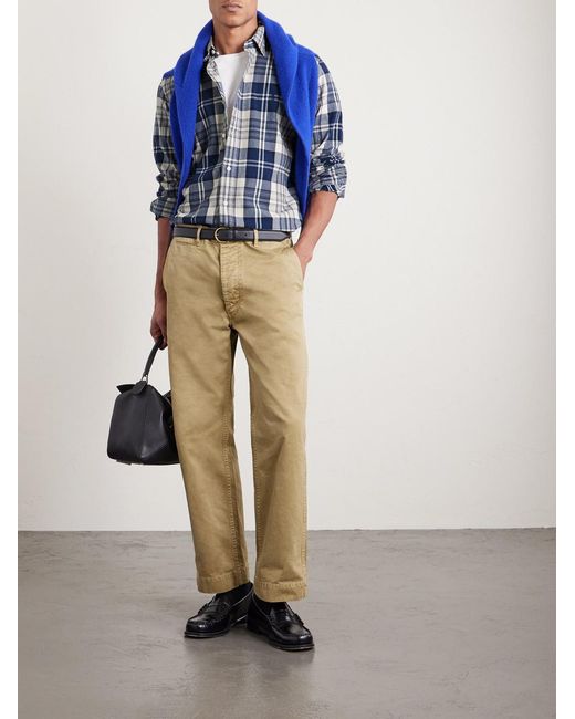 Polo Ralph Lauren Blue Button-Down Collar Logo-Embroidered Checked Cotton Oxford Shirt for men
