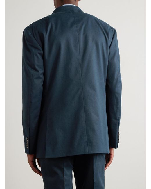 Umit Benan Blue Pietro Double-breasted Cotton-blend Twill Suit Jacket for men