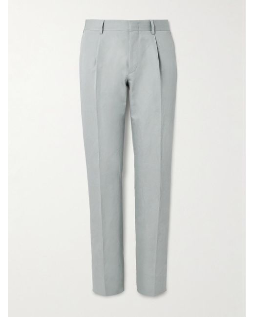 Brioni Gray Pienza Tapered Linen And Cotton-Blend Trousers for men