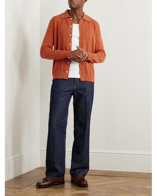 Piacenza 1733 Orange Pointelle-Knit Cotton Shirt for men