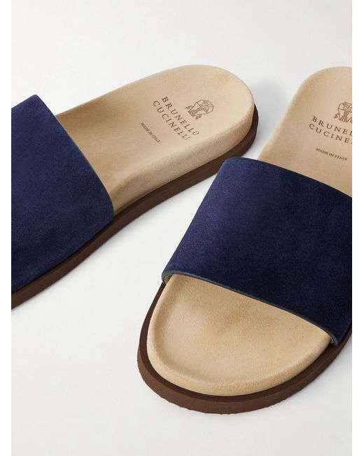Brunello Cucinelli Blue Suede Slides for men