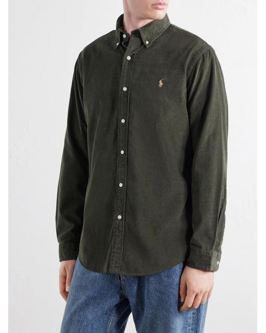 Polo Ralph Lauren Green Button-Down Collar Logo-Embroidered Cotton-Corduroy Shirt for men