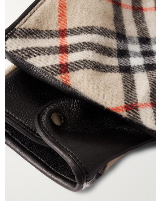 Burberry Black Checked Wool And Cashmere-Blend And Leather Gloves for men