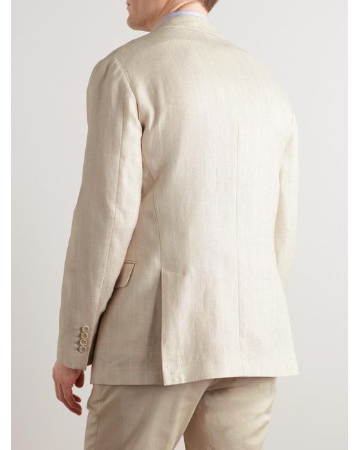 Brunello Cucinelli Natural Unstructured Striped Linen, Wool And Silk-Blend Blazer for men